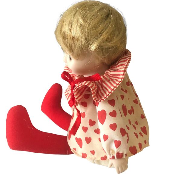 Vintage Valentine’s Day Heart Clown Shelf Sitter Musical Porcelain Girl Doll - Picture 7 of 9